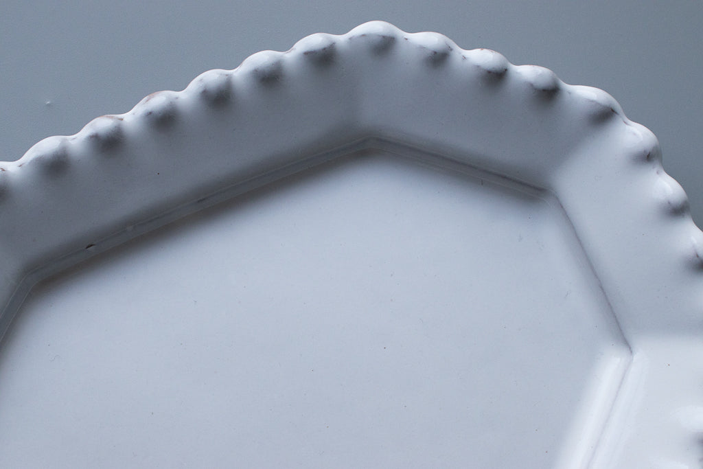 千田徹 / 玉リム八角長皿 錫釉 ホワイト