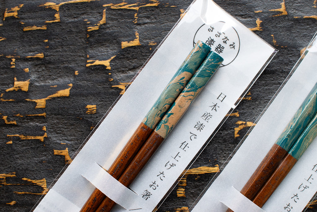 竹森滉 / さざなみ漆器 日本産漆で仕上げたお箸(柄部分短め) 墨流し