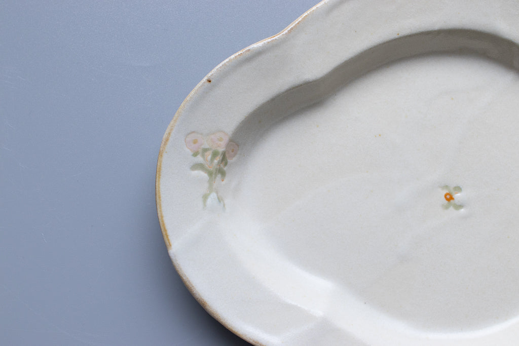 小早川智里 / オーバル皿 木瓜型 鳥とお花柄