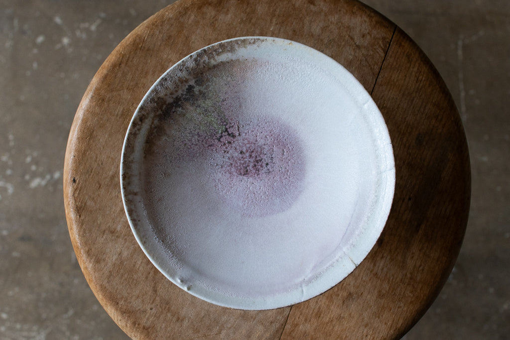 高橋燎 / コンポート皿・白  ’24 薪窯(トレインキルン)台皿