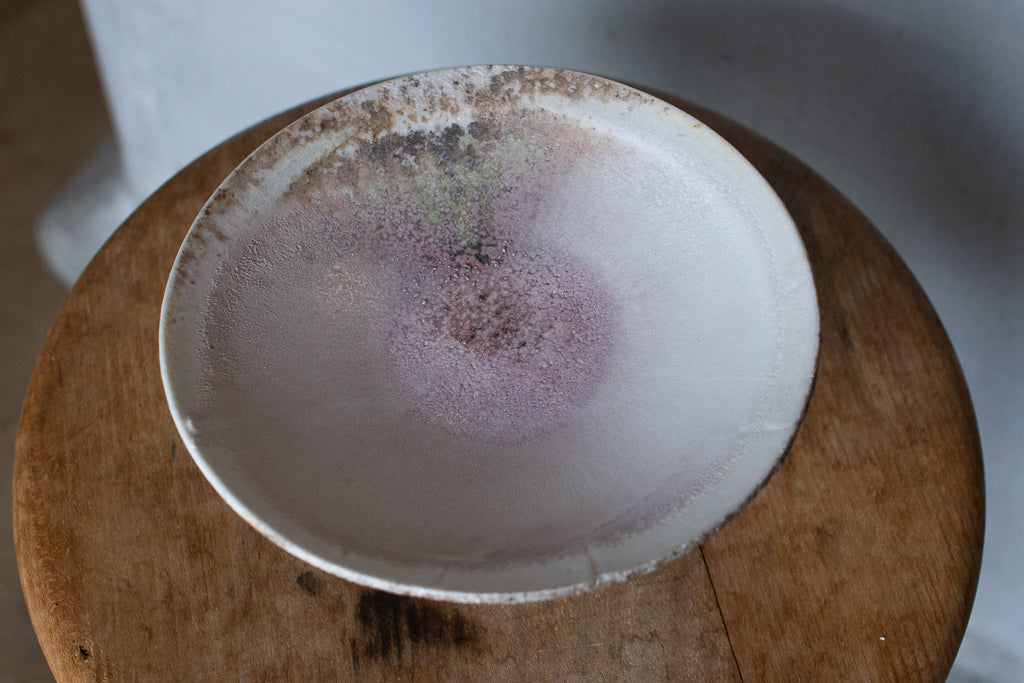 高橋燎 / コンポート皿・白  ’24 薪窯(トレインキルン)台皿