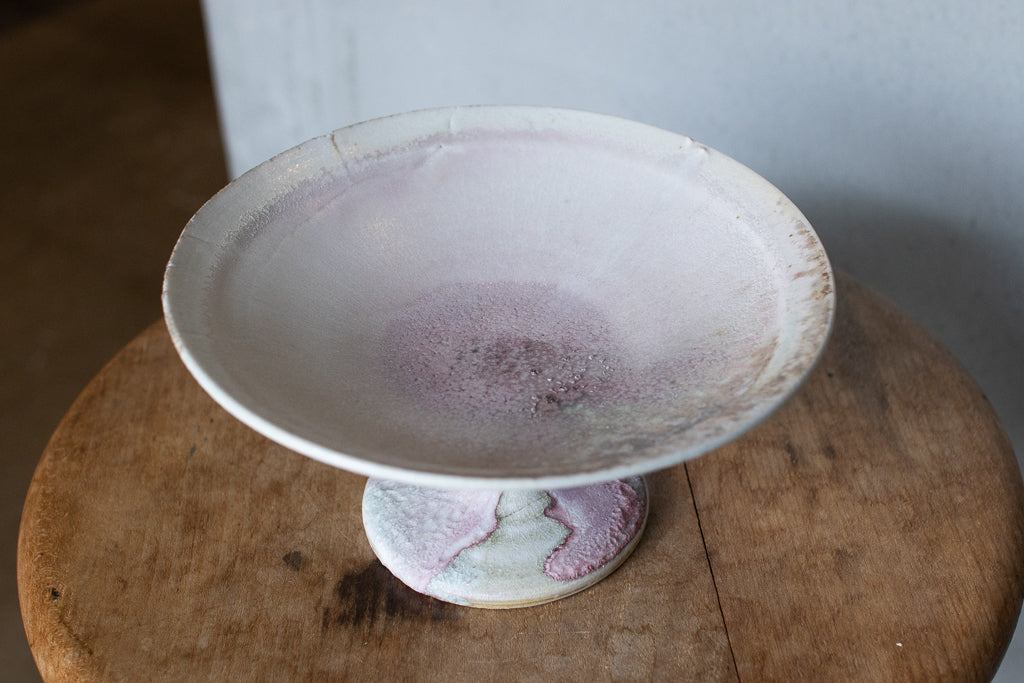 高橋燎 / コンポート皿・白  ’24 薪窯(トレインキルン)台皿