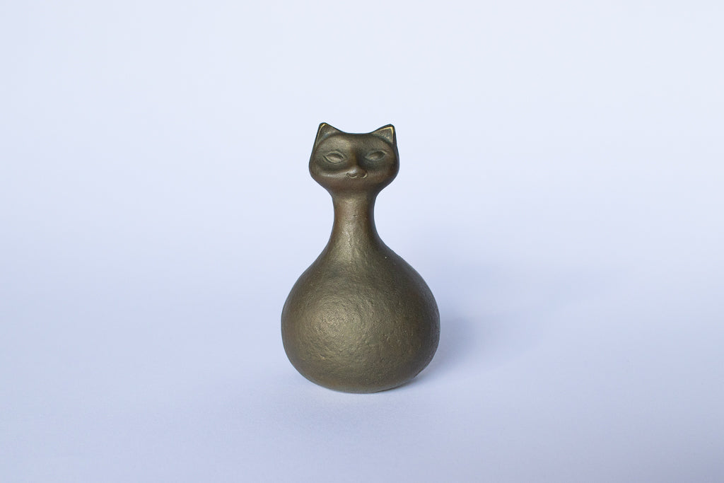 昭和初期　ブロンズ彫刻　猫　アールデコ　36cm 謎古物 / ブロンズ製の猫ちゃんの鈴 オブジェ ヴィンテージ 古道具
