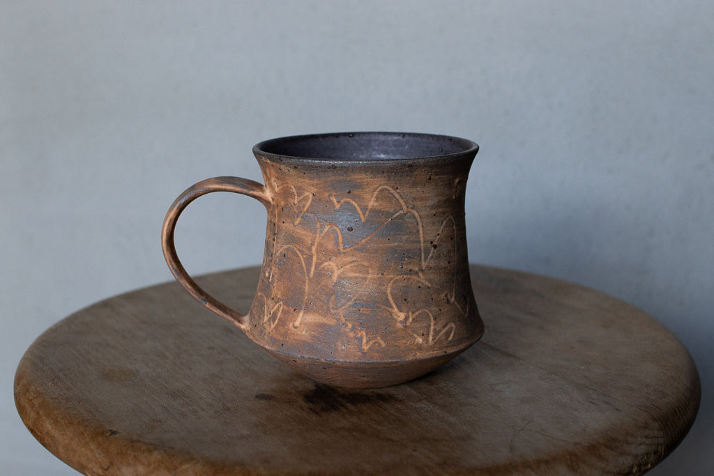 中島智靖 / 枯色線紋 角マグカップ 赤褐色