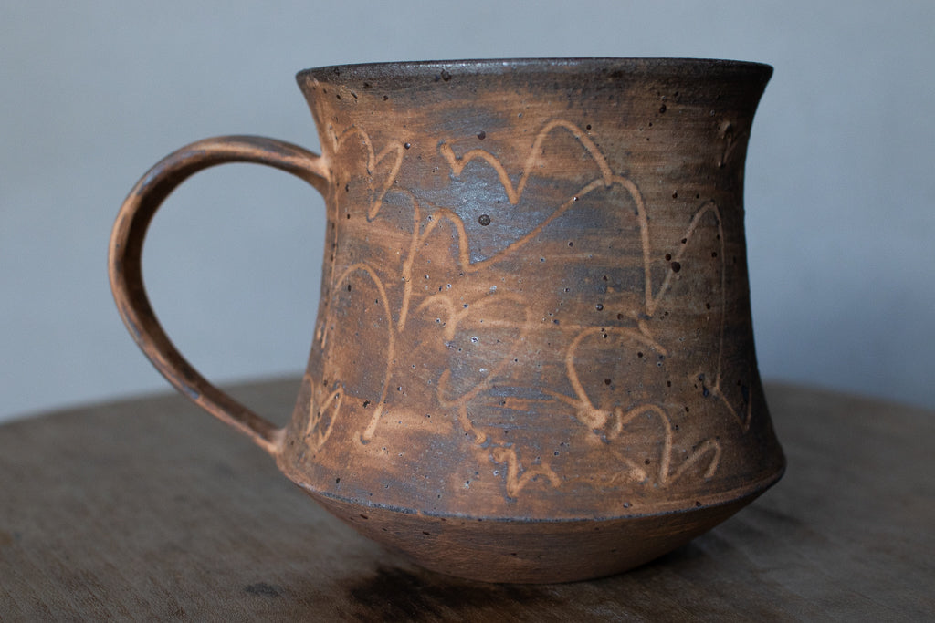 中島智靖 / 枯色線紋 角マグカップ 赤褐色