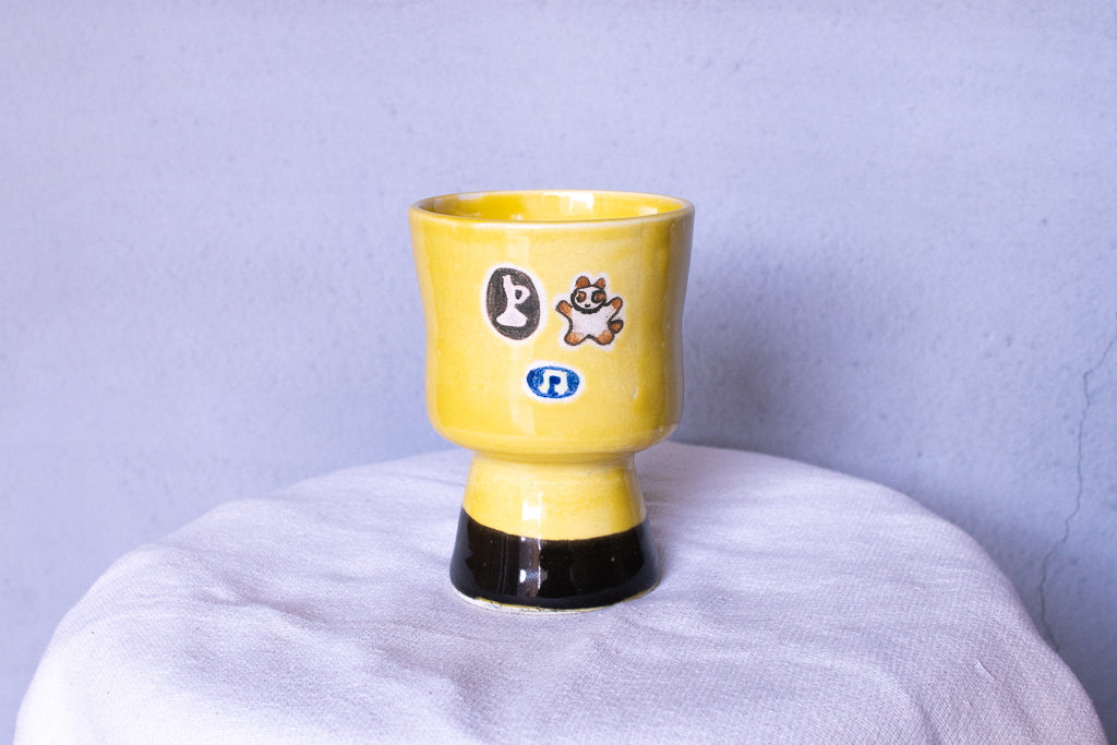 時山桜 / 高坏ゴブレット イエロー(ねこ・トランペット・音符)フリーカップ
