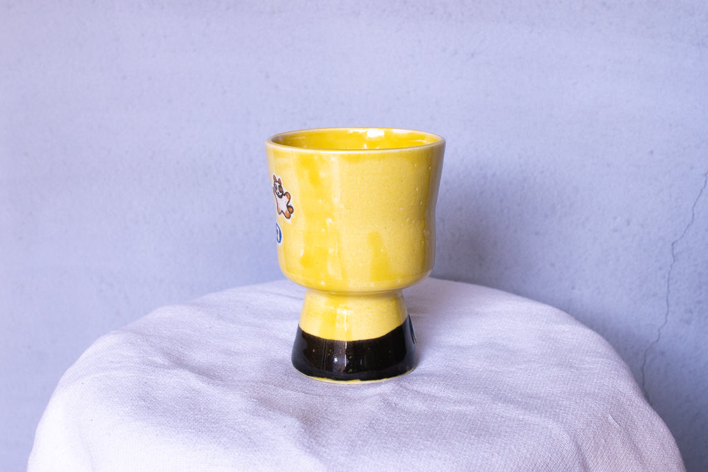 時山桜 / 高坏ゴブレット イエロー(ねこ・トランペット・音符)フリーカップ