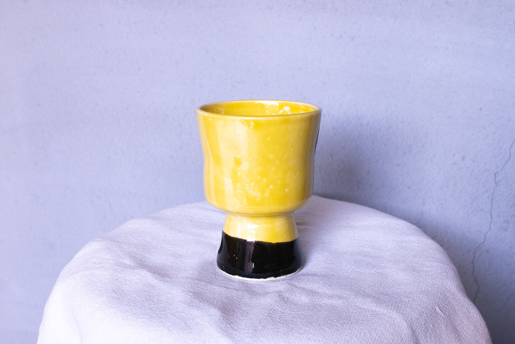 時山桜 / 高坏ゴブレット イエロー(ねこ・トランペット・音符)フリーカップ