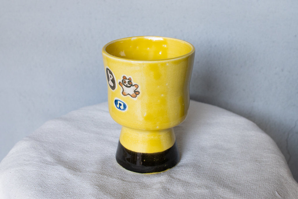 時山桜 / 高坏ゴブレット イエロー(ねこ・トランペット・音符)フリーカップ