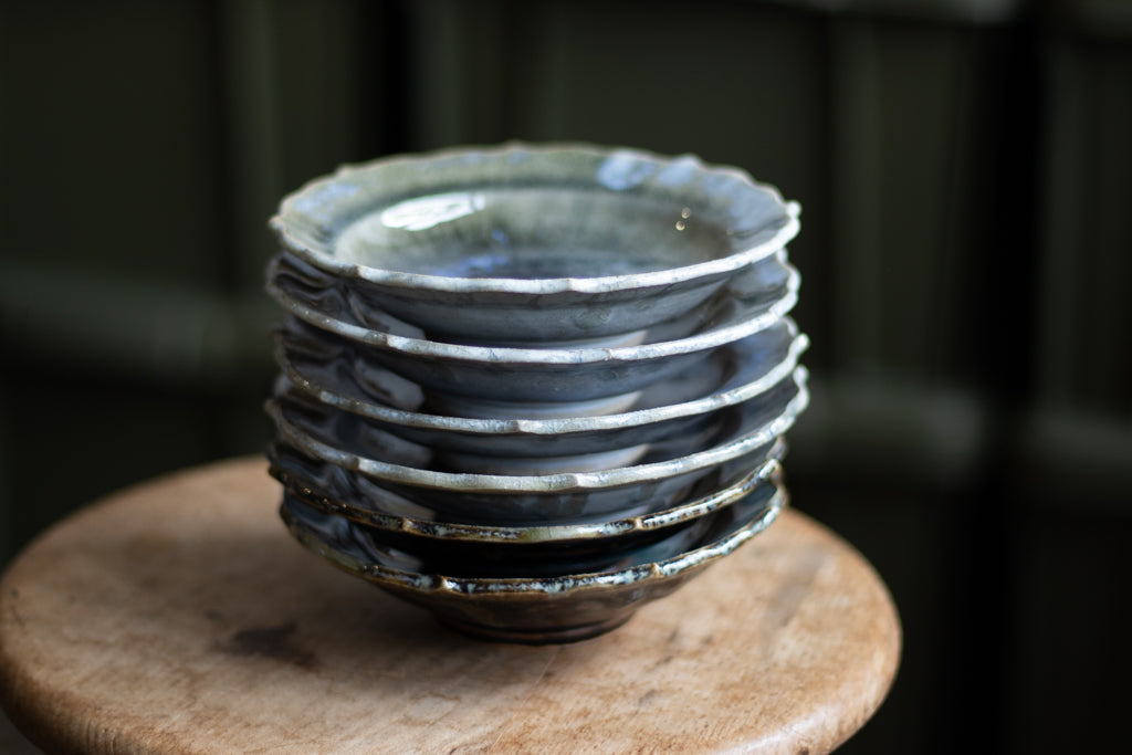 村澤享 / 稜花小皿 青灰釉