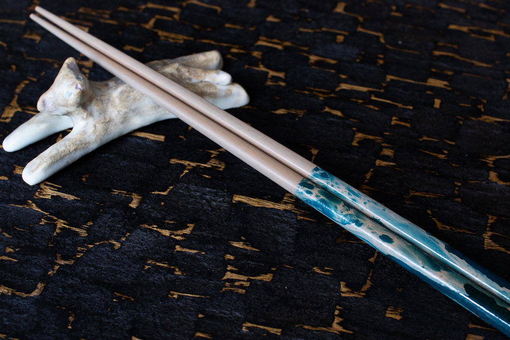 竹森滉 / さざなみ漆器 日本産漆で仕上げたお箸（柄部分長め） 墨流し