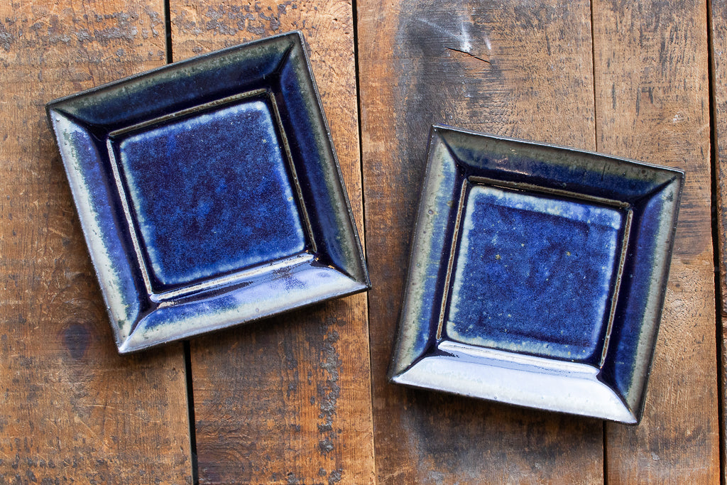 中西忠博 / 四方皿 角皿 青釉