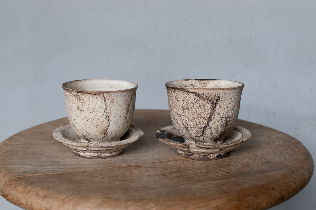 山元一真 / 錆白泥 茶杯&小皿セット