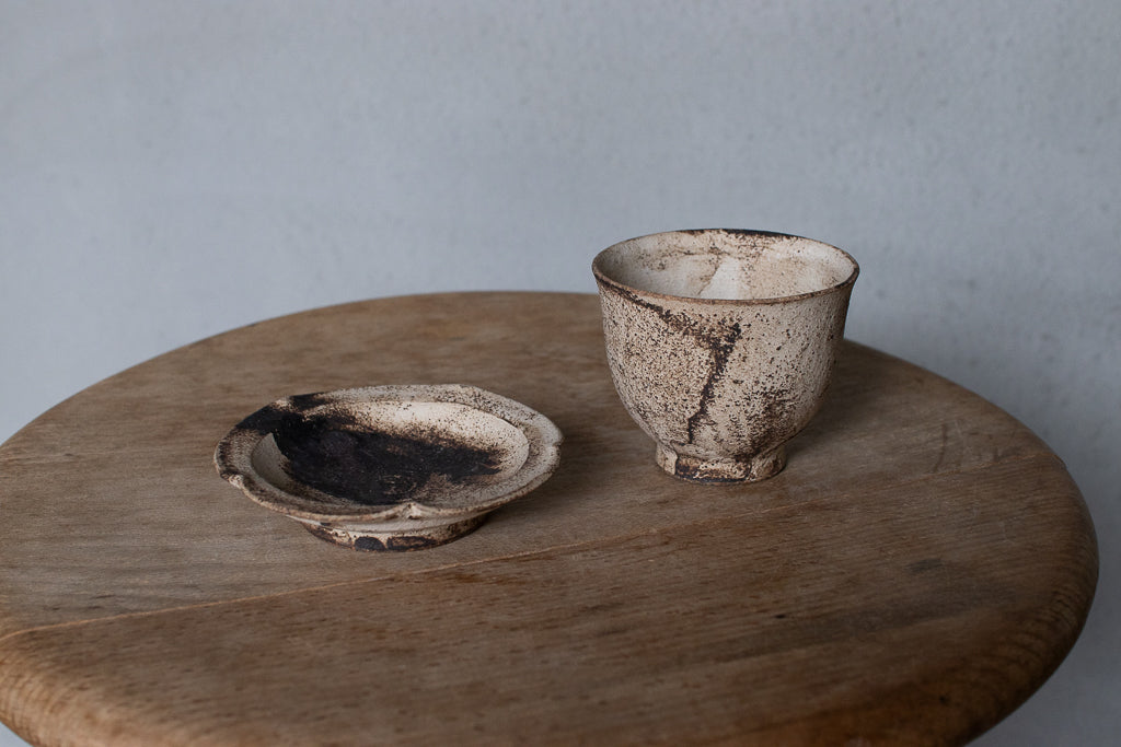 山元一真 / 錆白泥 茶杯&小皿セット