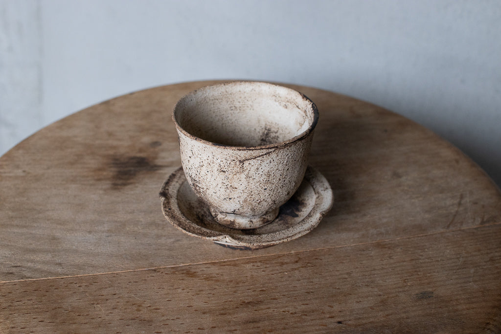 山元一真 / 錆白泥 茶杯&小皿セット