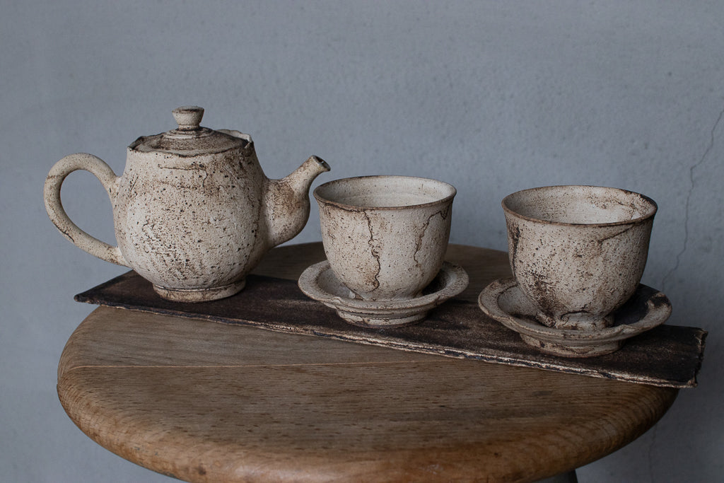 山元一真 / 錆白泥 茶杯&小皿セット 茶器 kazuma yamamoto 淡海陶芸