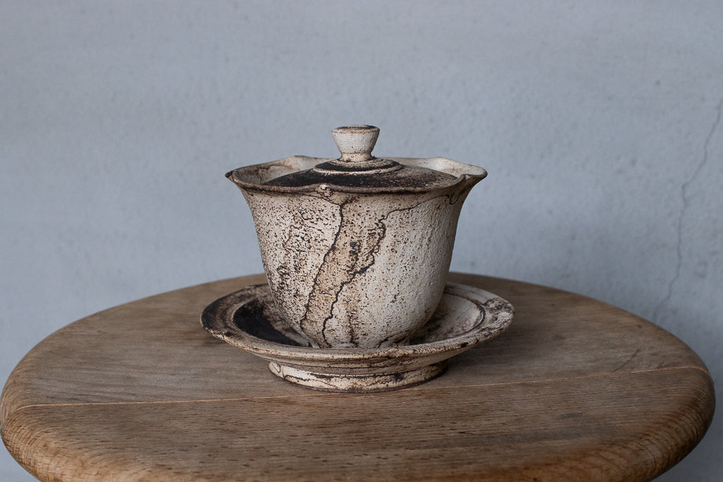 山元一真 / 錆白泥 蓋碗＆受け皿セット 茶器 kazuma yamamoto 淡海陶芸
