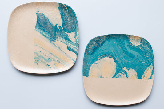 Ko Takemori / Ripple Lacquerware Suminagashi Square Plate Lacquer Art