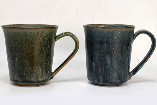 Keiichiro Asai / Earthenware mug, blue glaze, moss glaze, pottery, pottery mail order