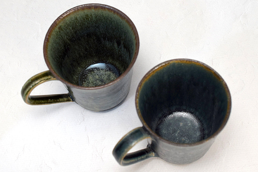Keiichiro Asai / Earthenware mug, blue glaze, moss glaze, pottery, pottery mail order